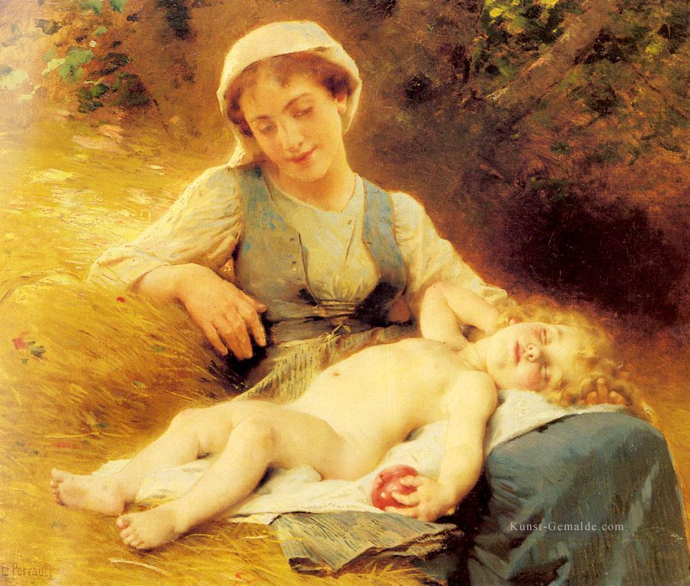 Eine Mutter mit ihrem schlafenden Kind Leon Bazile Perrault Ölgemälde